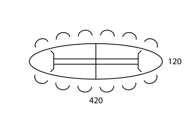 Vergadertafel Real ellips 420x120cm op 3 poten 
