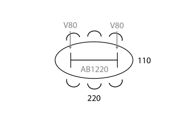 Vergadertafel 'V-leg' Ellips 220x110cm